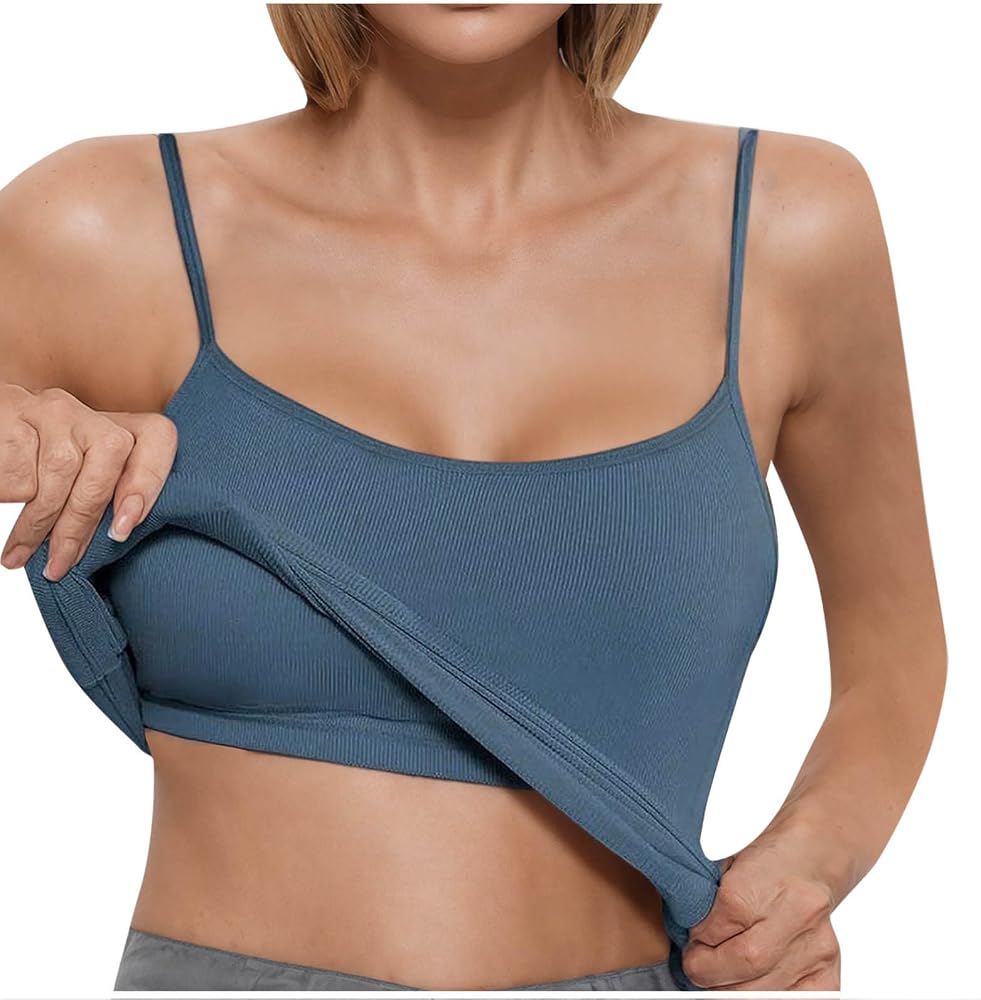 Spaghetti Strap Tank Tops For Women Soft Shelf Bra Camisole Sports